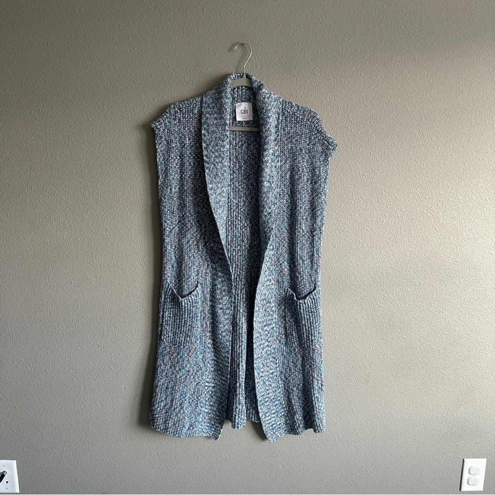 Cabi Blue Gray Long Duster Cardigan Vest XS